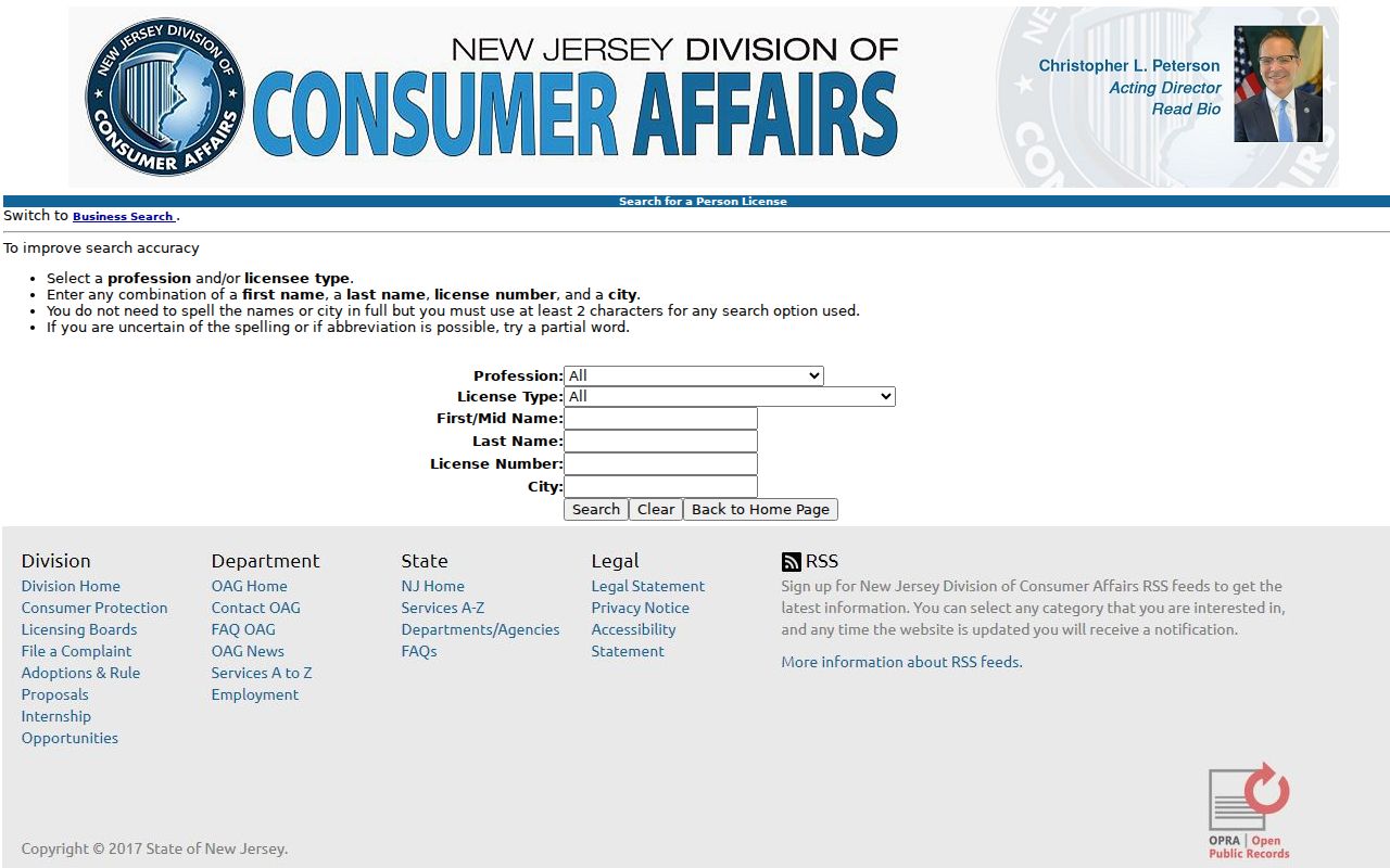 Gloucester Township resident lookup New Jersey MyLicense verification search